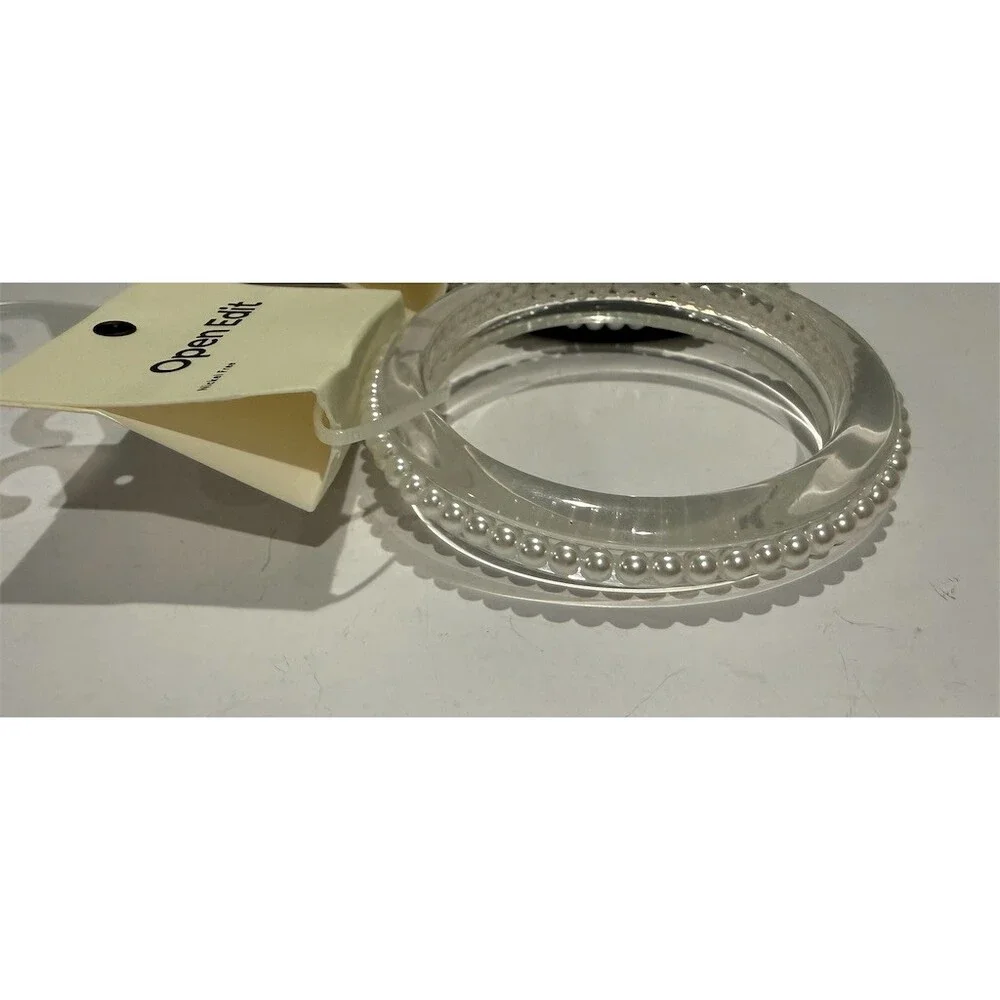 Open Edit $40 Nordstrom Bangle Bracelet Set of 2 Clear Black Pearl Trim gift
